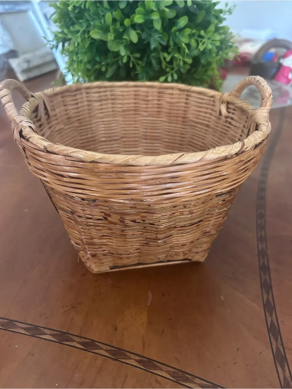 Antique Basket Woven With Handles Made People Republic Of China